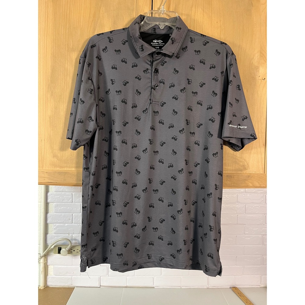 Snake Eyes Golf Polo Mens Large Gray Golf Cart Print Performance Shirt